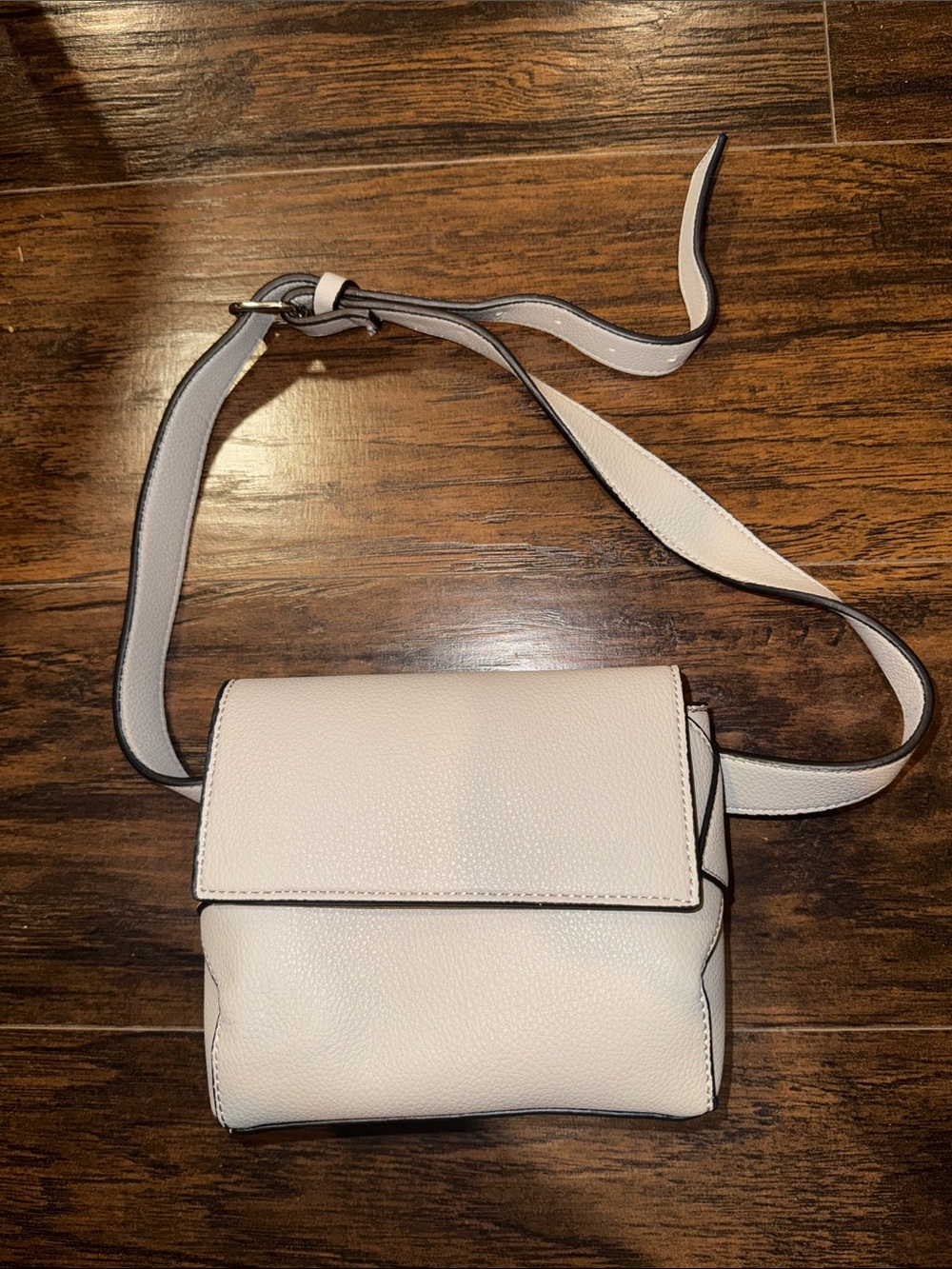 French Connection Cream Pebbled Faux Leather Belt Bag